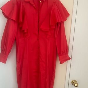 Closet Red Long Sleeve Ruffle Dress 100% Cotton